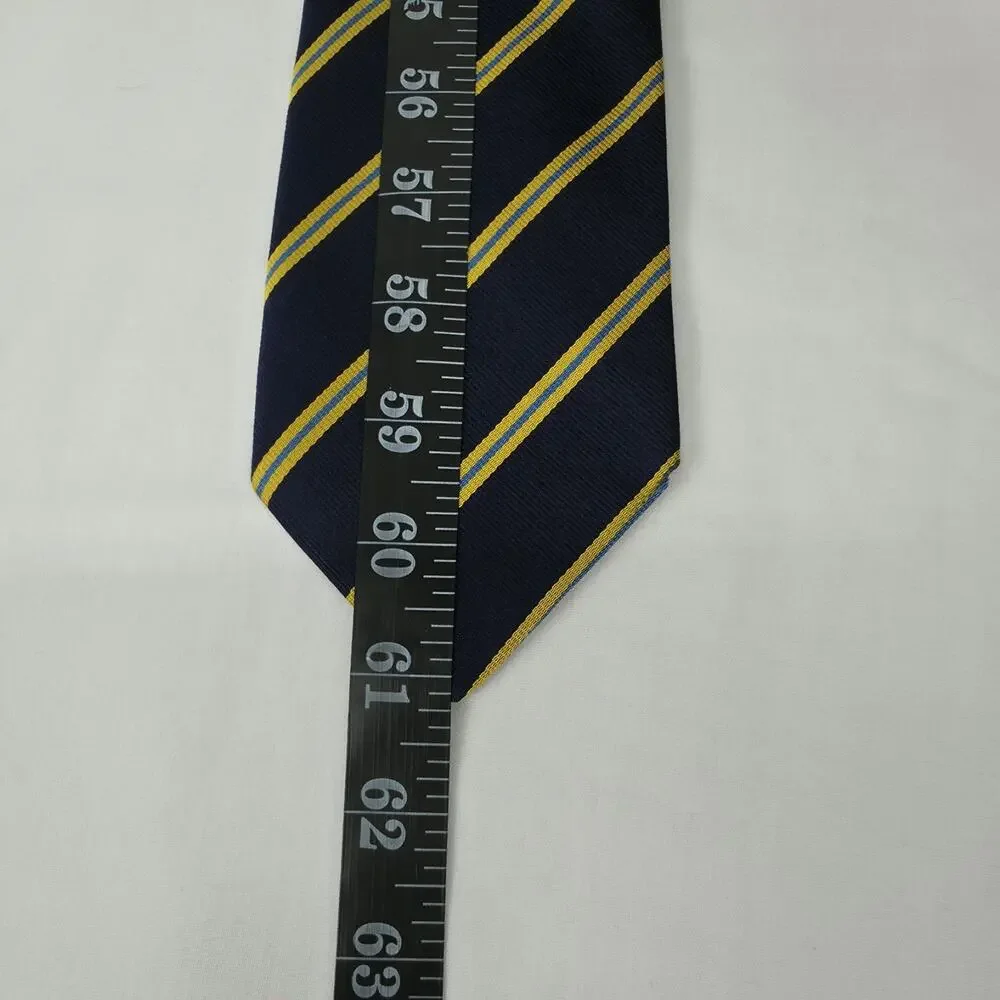 Lands End 100% Silk Neck Tie Navy Gold Blue Repp Stripe USA Classic 3.25 Office
